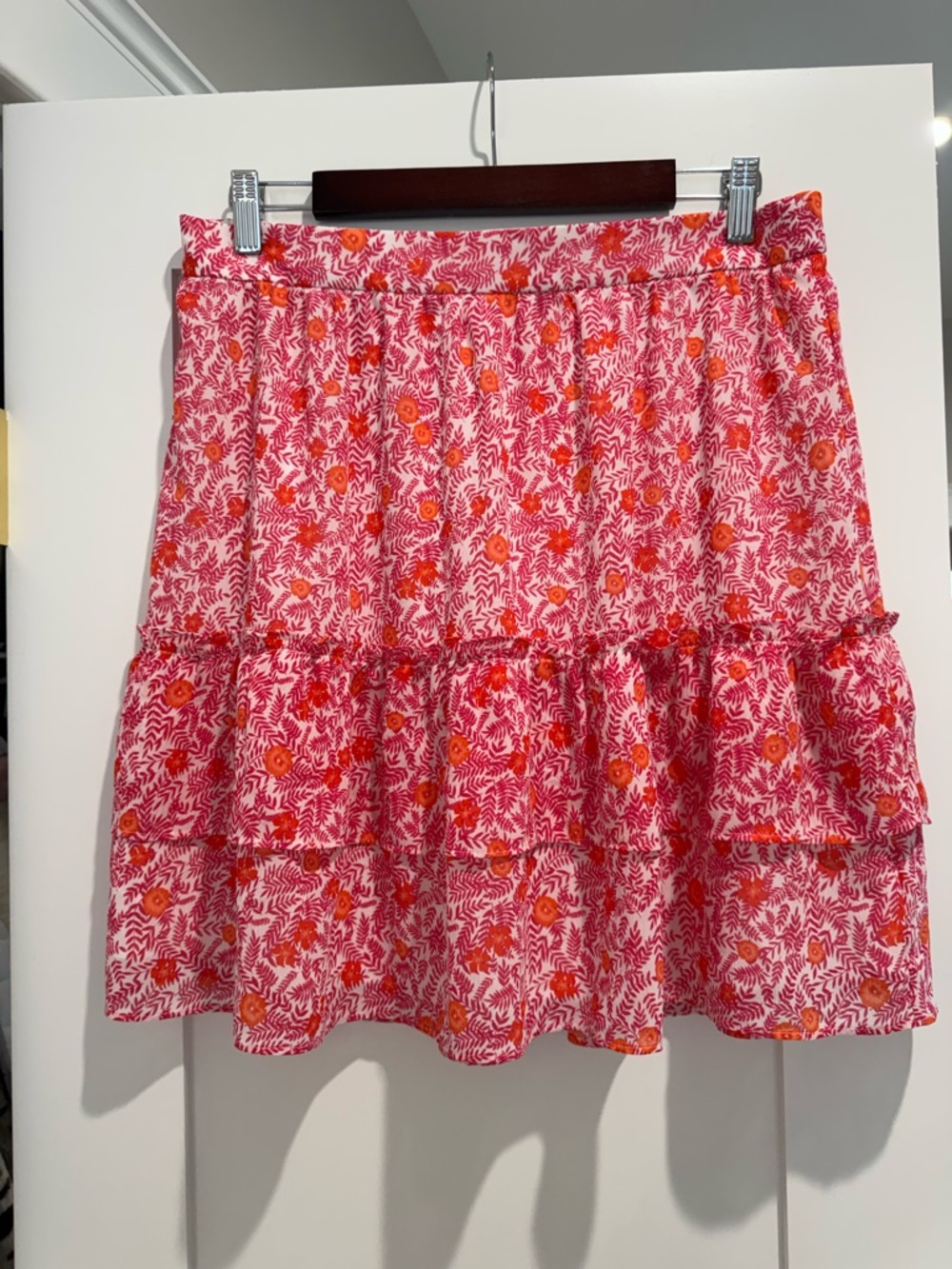 J.Crew Floral Tiered Skirt Medium Pink Orange Boho Cottagecore Like New